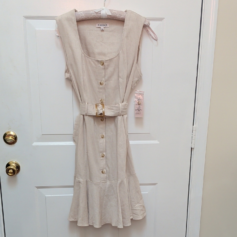 Nanette Lepore Cream Button-Front Midi Dress with Belt